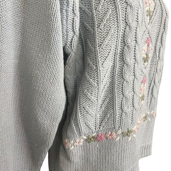 Shenanigans Womens Pastel Blue Vintage Embroidered Cable Knit Chunky Sweater M - Picture 3 of 16